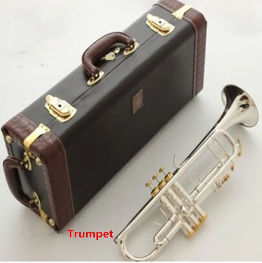 

Best quality Stradivarius LT197S-99 Trumpet BB Flat Silver Plated Professional Trumpet Musical Instruments and Hard boxs