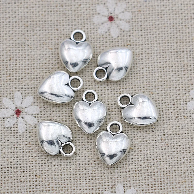 

25pcs Antique Silver Plated Heart Charms Pendants for Jewelry Making Bracelet DIY Accessories 12x9mm