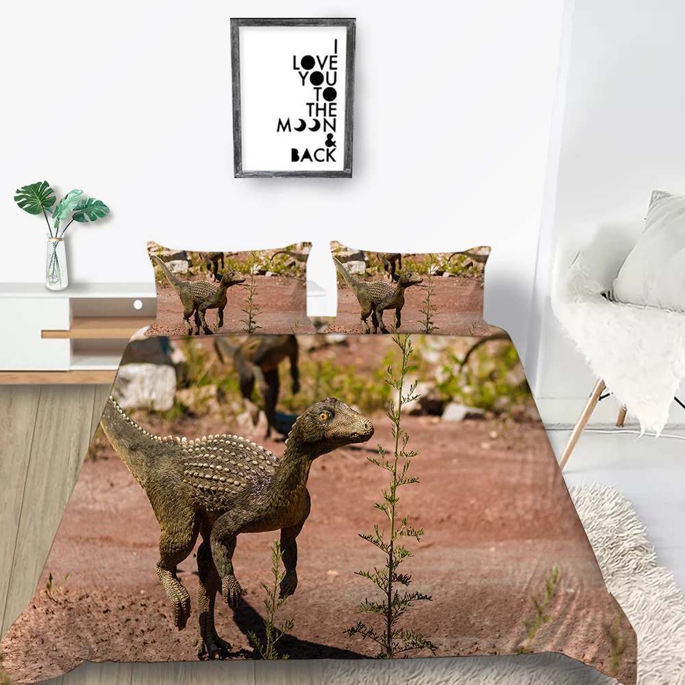 

Маленький постельное белье с изображением динозавров набор песка модный похожая на настоящую пододеяльник Queen король близнец полный один д...