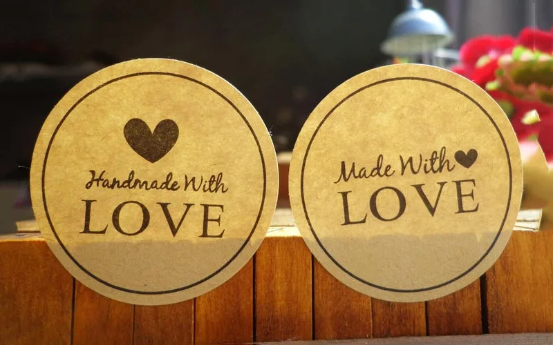 

120PCS Handmade With LOVE Stickers 38mm Vintage Kraft Paper Sticker Labels DIY Handmade Gifts Cake Baking Seal Sealing Stickers