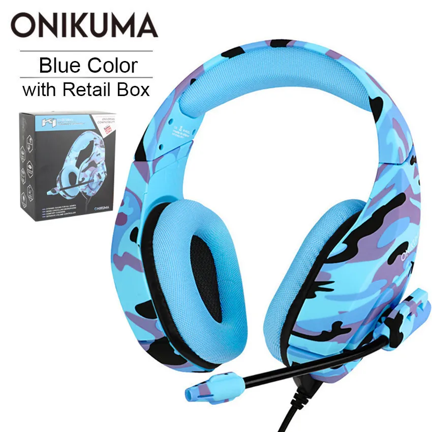Blue Retail Package ONIKUMA K1 Casque PS4 игровая гарнитура с микрофоном камуфляжные наушники с шумоподавлением для ПК сотового телефона Xbox One ноутбук - Цвет: Blue Retail Package
