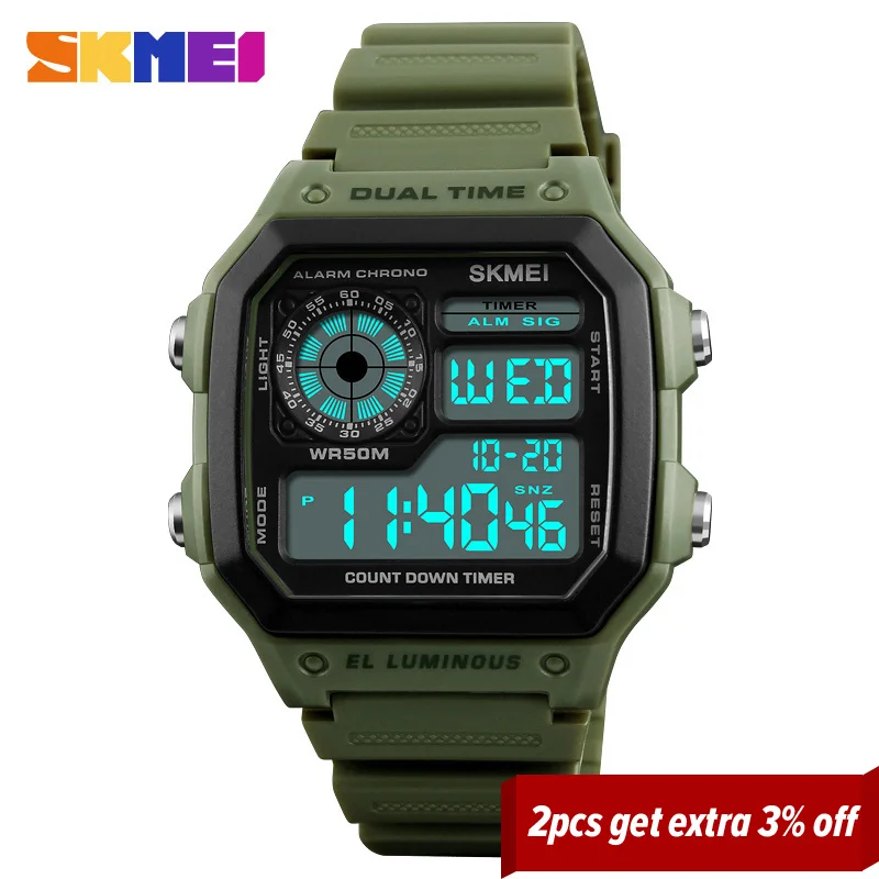 

SKMEI Fashion Outdoor Sport Watch Men PU Strap Multifunction Waterproof Watches Alarm Male Digital Watch reloj hombre 1299