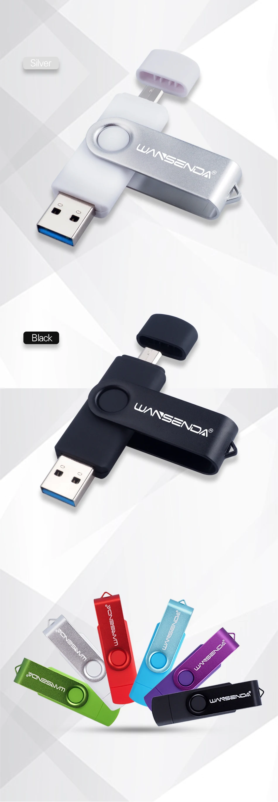 Новинка WANSENDA USB флеш-накопитель Usb 3,0 OTG флеш-накопитель 32 ГБ флэш-диск 16 Гб 64 Гб 128 ГБ 256 ГБ флеш-накопитель 2 в 1 микро usb-накопитель