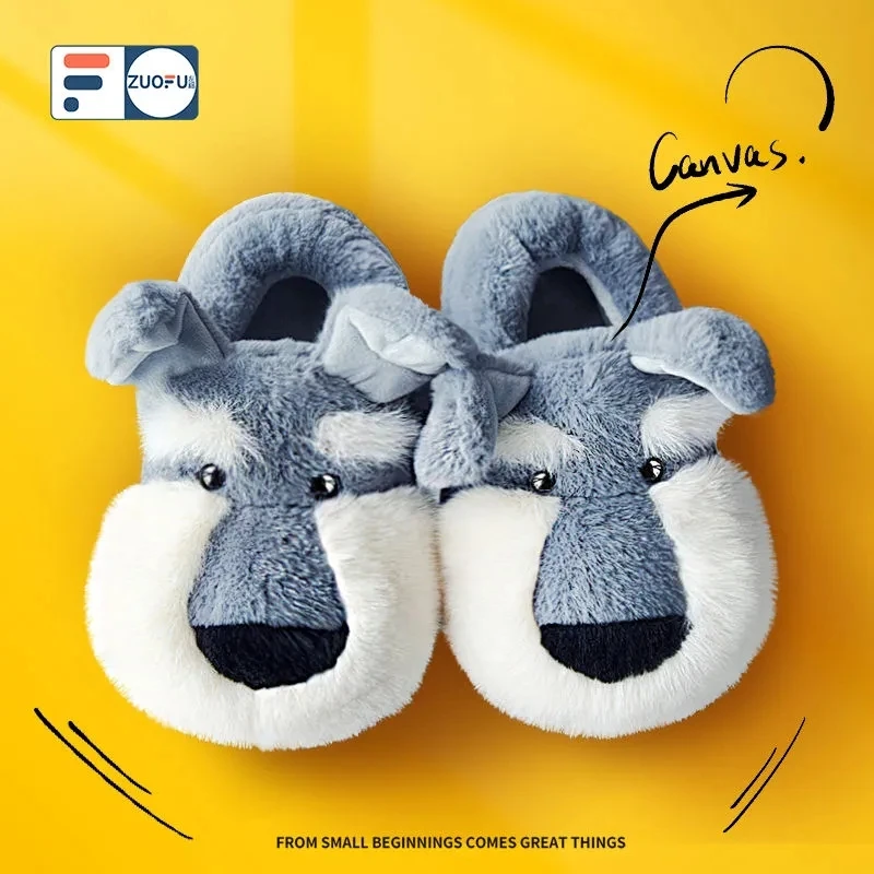 

Зимние теплые ботинки для дома с круглым носком, милые Нескользящие меховые тапочки с мультяшным рисунком, модные новые хлопковые ботинки б...