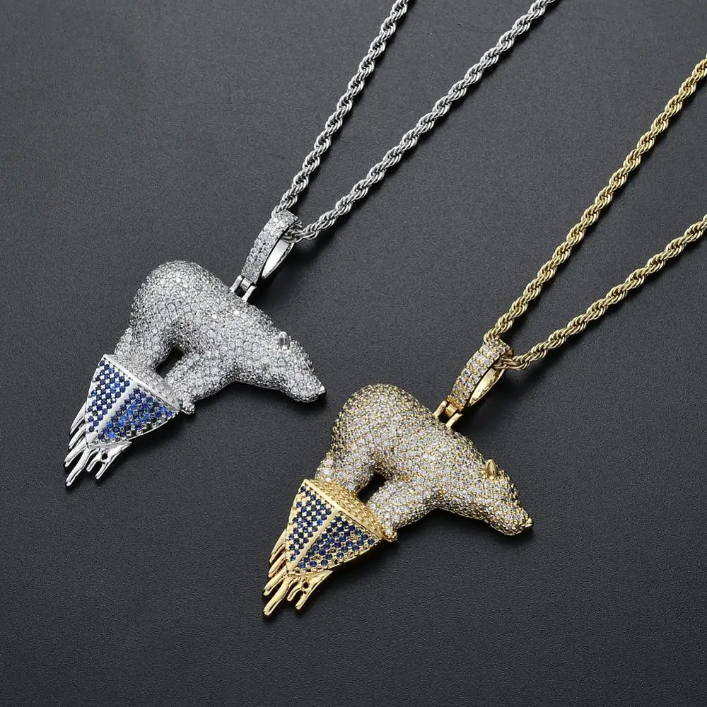 Iced OUT кубическая форма из латуни с цирконами полярный медведь ледник кулон