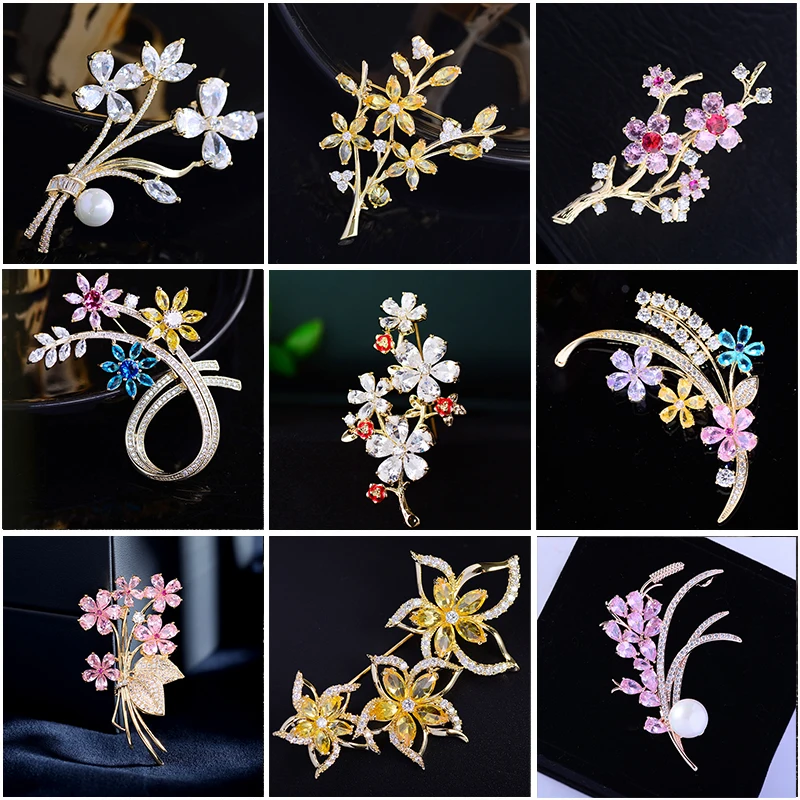 

New Plum Blossom Brooch Female Elegant Temperament Floral Clothing Accessories Brooches Simple Zircon Flower Brooch Accessories