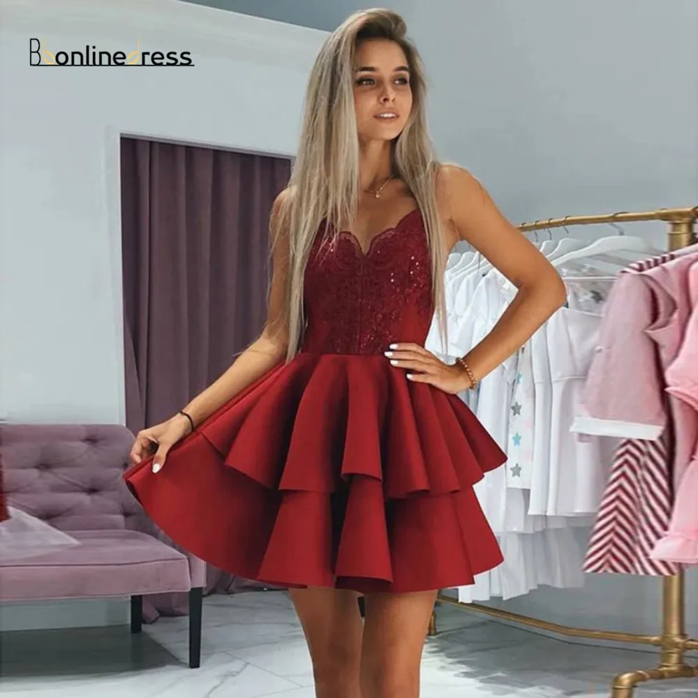 Bbonlinedress платья для выпускного вечера Бургунди 2020 Спагетти ремень Кружева блесток