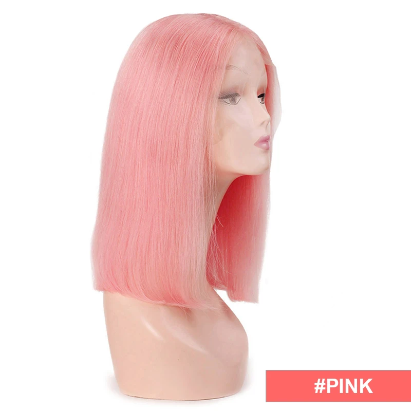 Pink Короткий боб парик фронта шнурка человеческих волос парики Омбре коричневый цвет блонд 613 розовый 1B/27 1B/613 серый человеческие волосы парики для черных женщин - Color: Pink