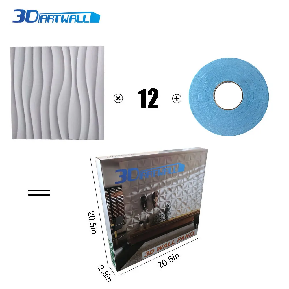 3DARTWALL ПВХ 3D стеновая панель ПВХ волновой стены дизайн Белый 19," x 19,7" 12 штук в коробке 32 фута