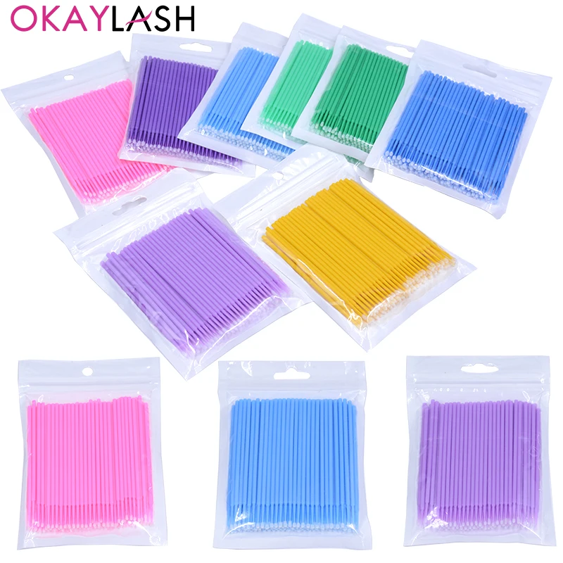 Палочки ватные OKAYLASH 100 шт./пакет для наращивания ресниц одноразовые цветные