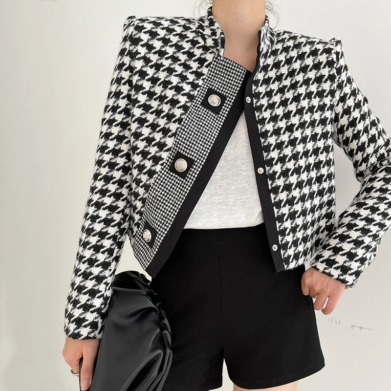 

Женская твидовая куртка, подиумное винтажное короткое пальто с длинным рукавом, весна-осень 2022