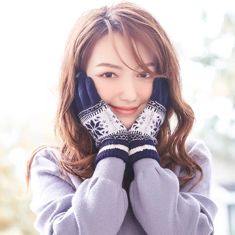 Женские и мужские теплые вязаные перчатки H зимние со снежинкой с полным