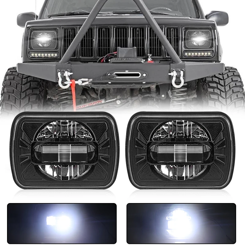 90W 5x7 inch 7'' Square headlight Hi/Lo Beam for 1986-1995 for Jeep Wrangler YJ and 1984-2001 Jeep Cherokee XJ