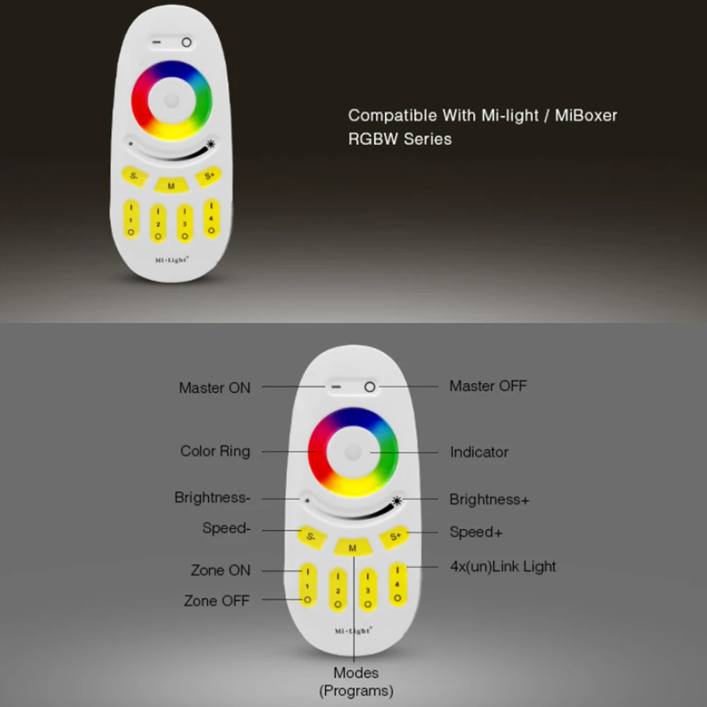 Miboxer FUT096 2.4G 4-Zone Group RGB+CCT Touch RF Remote Control For 5050 2835 RGB RGBW Lamps Or Led Strip Series enlarge