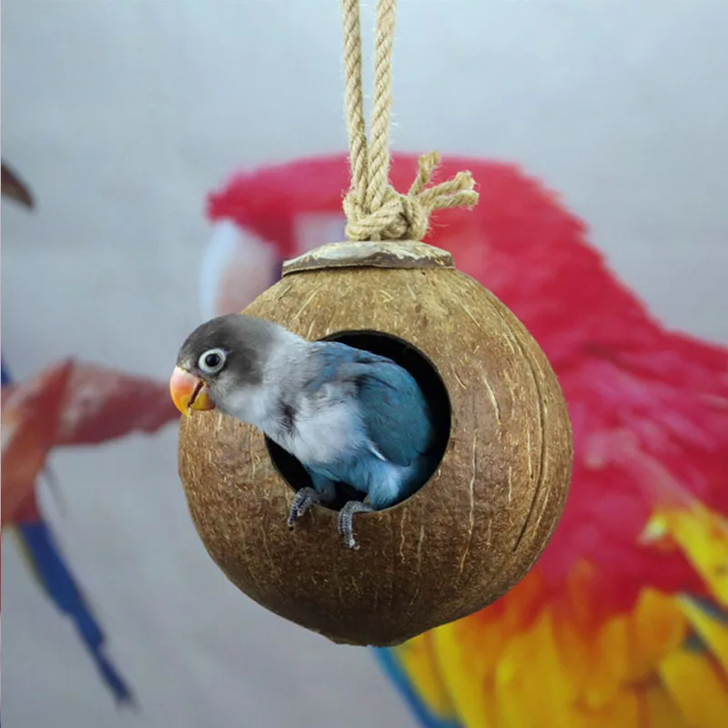 

Parrot Nest Natural Coconut Shell House Cage Feeder Parakeet Birds Squirrel Hamster Toys Pet Breed Decoration Supplies Pendant