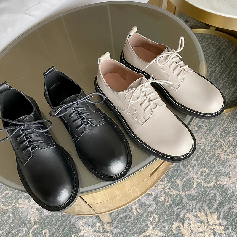 

Casual Soft Cow Leather Shoes Women's Shoes Pumps Autumn Block Med Heels Korean Sweet Style Shoes Woman