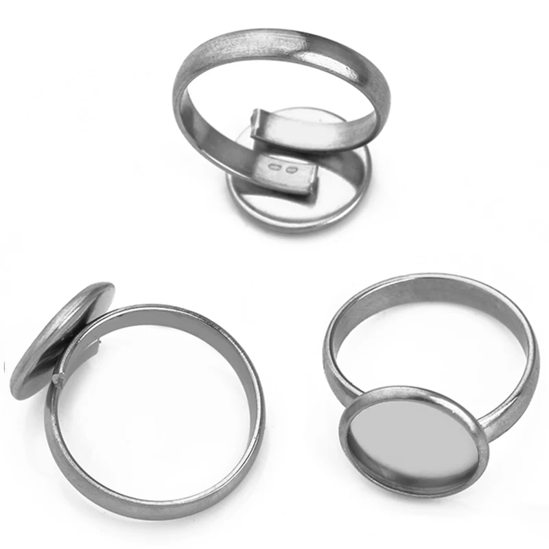 

12mm 10pcs Stainless Steel Adjustable Ring Blank Base Fit Dia 12mm Glass Cabochons Cameo Settings Tray Diy Jewelry Making Ring