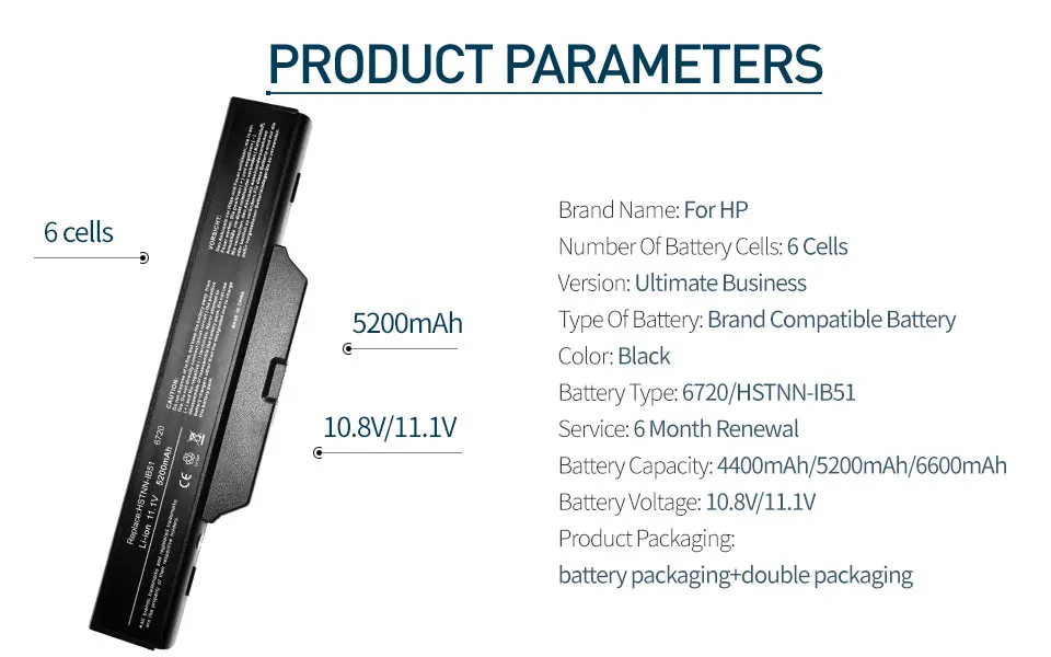 5200 мАч 11,1 В 6 ячеек Батарея для COMPAQ 510 511 610 615 6735S 6720S 6730S 6820S 6830S для струйного принтера Hp HSTNN-IB51 HSTNN-IB62