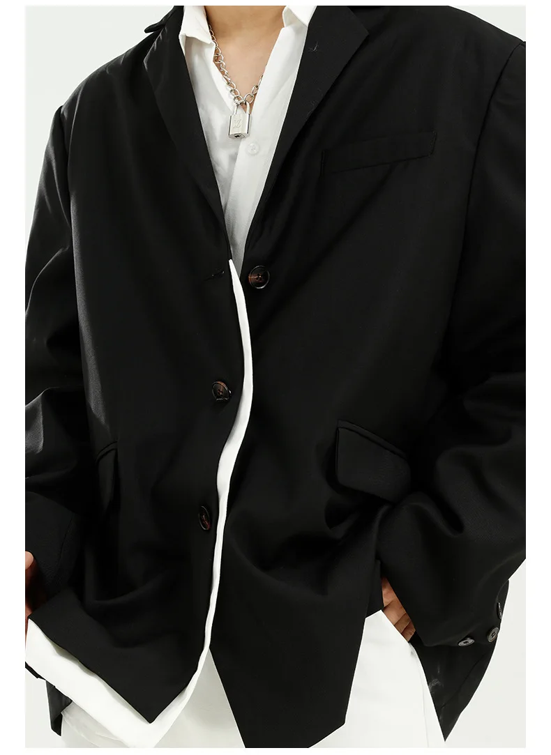 

Male Streetwear Vintage Loose Suit Coat Outerwear Men White Border Splice Fashion Casual Suit Blazers Jacket