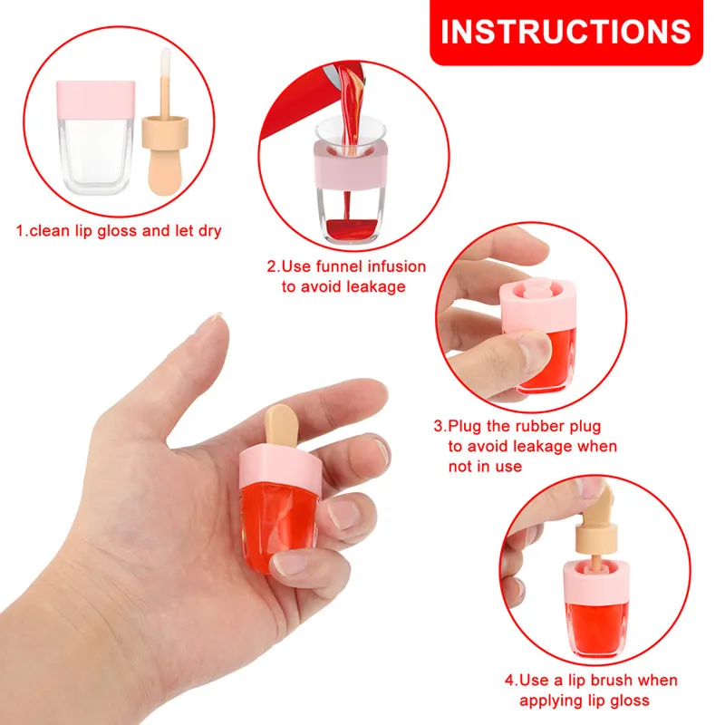 

5pcs/Lot 8ml Empty Lip Gloss Tube Pink Sweet Ice Cream Shape Refillable Bottle Cosmetic Makeup Sample Container