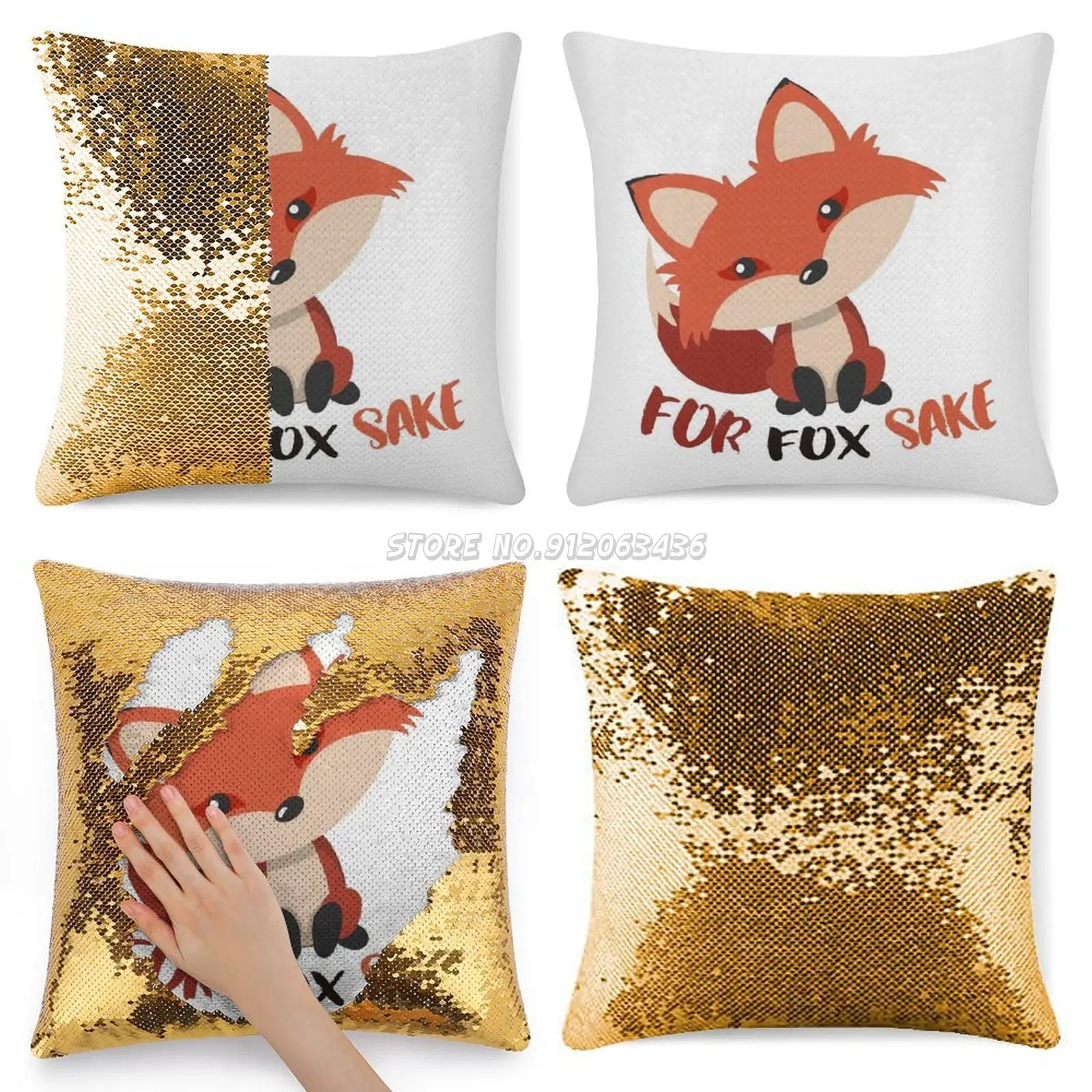 

For Fox Sake Sequin Pillowcase Magical Cushions Cover 40X40cm Mermaid Fox Adorable Funny Cute Animal Foxes Animals Foxy Nature