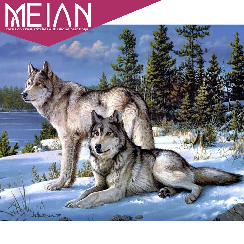 2020 MEIAN Wolf полная квадратная Алмазная картина волк животное вышивка рукоделие