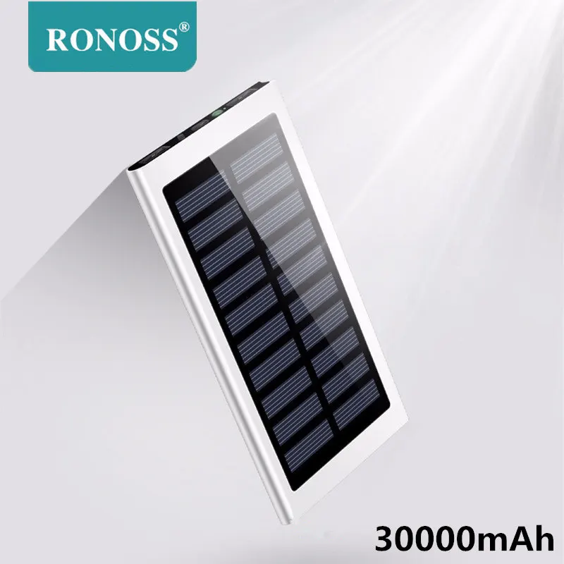 Ультратонкое солнечное зарядное устройство 30000 мАч Внешний аккумулятор 2 USB LED