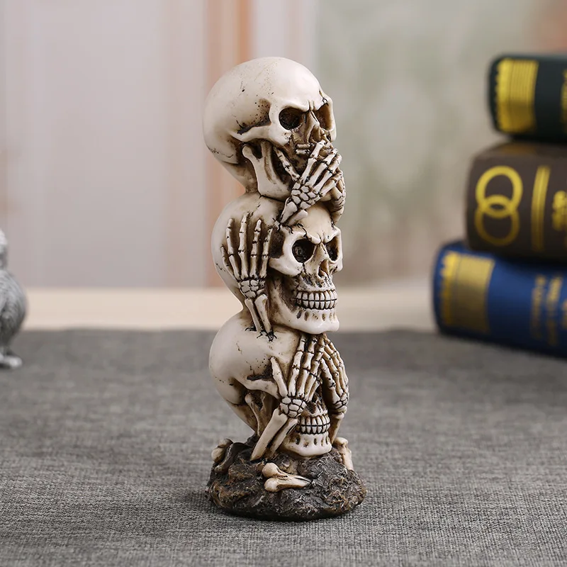 

Nordic Resin Scary Skull Statue No Seeing No Listening No Talking Halloween Decor Horror Party Props Animal Skull Head Sculpture