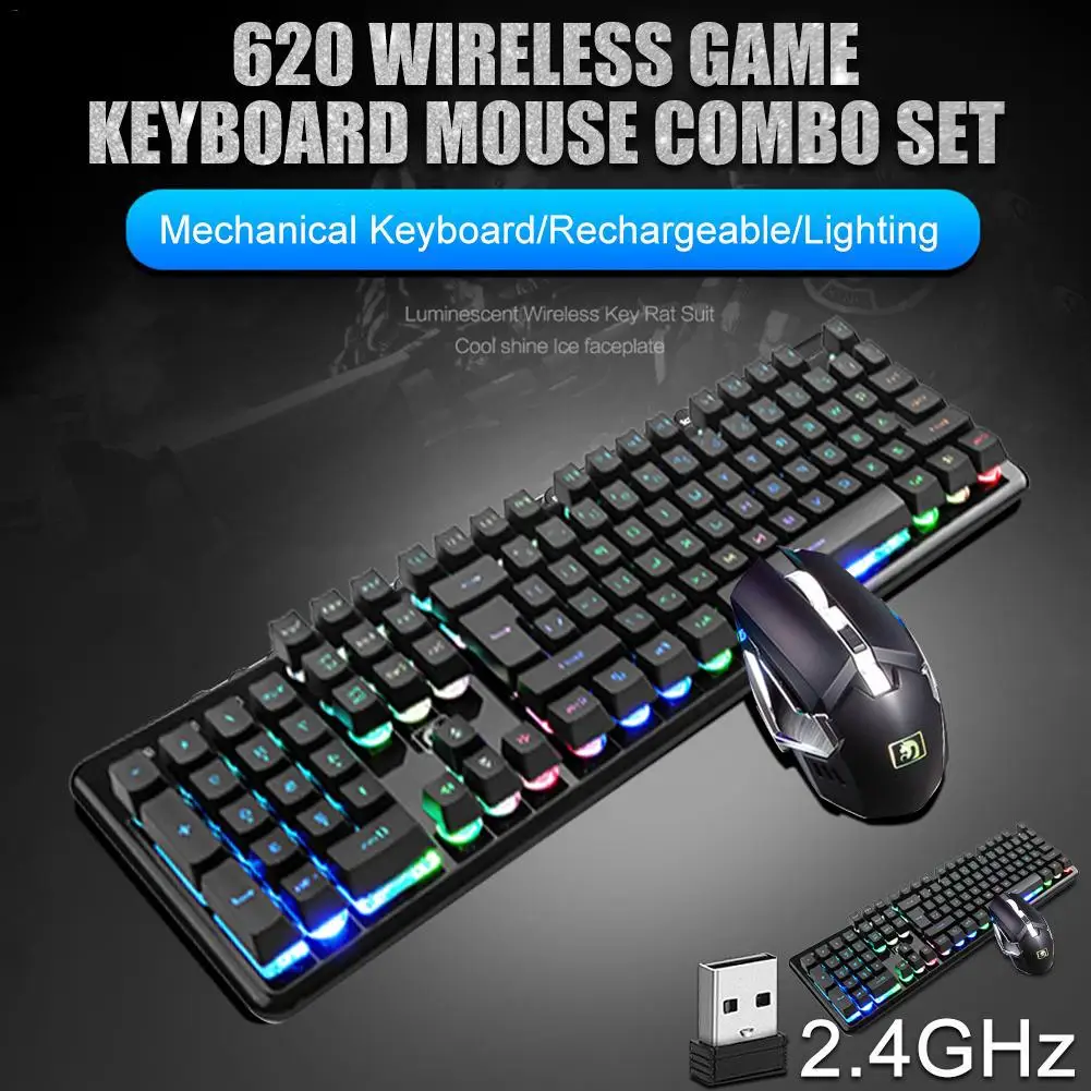 

Durable Keyboards Portable Delicate Design 2.4G Wireless Rechargeable Gaming LED Backlit Keyboard Mouse Set w/USB Receiver