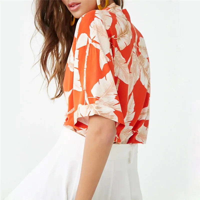 Блузка женская шифоновая с коротким рукавом Повседневная рубашка принтом