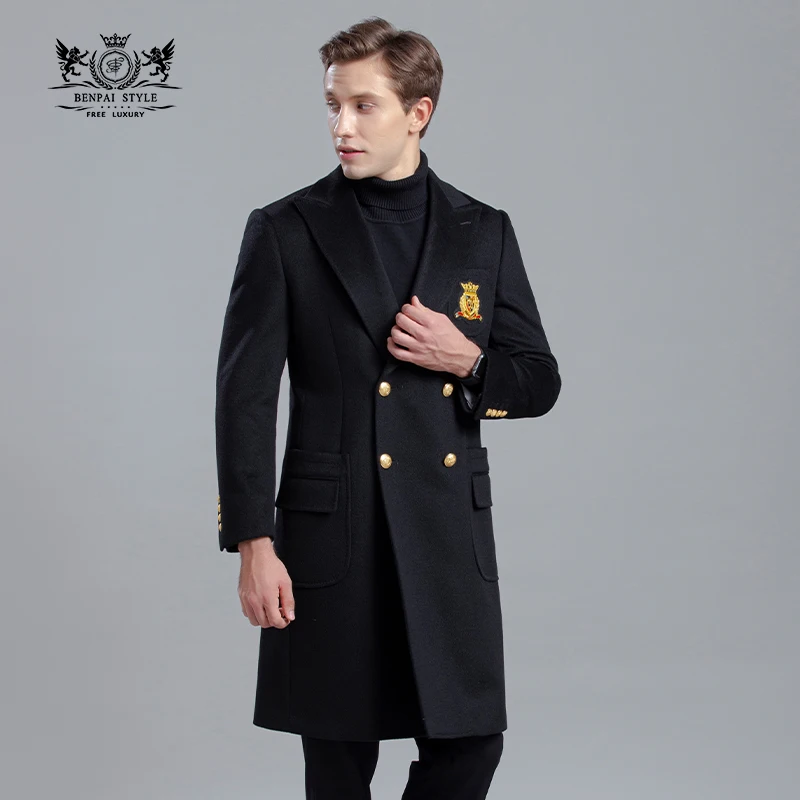 

2020 Winter tailored Men's Thick cashmere Wool Coats Business Fashion Casual Long Warm Overcoat Jackets Male Clothes black M-4XL