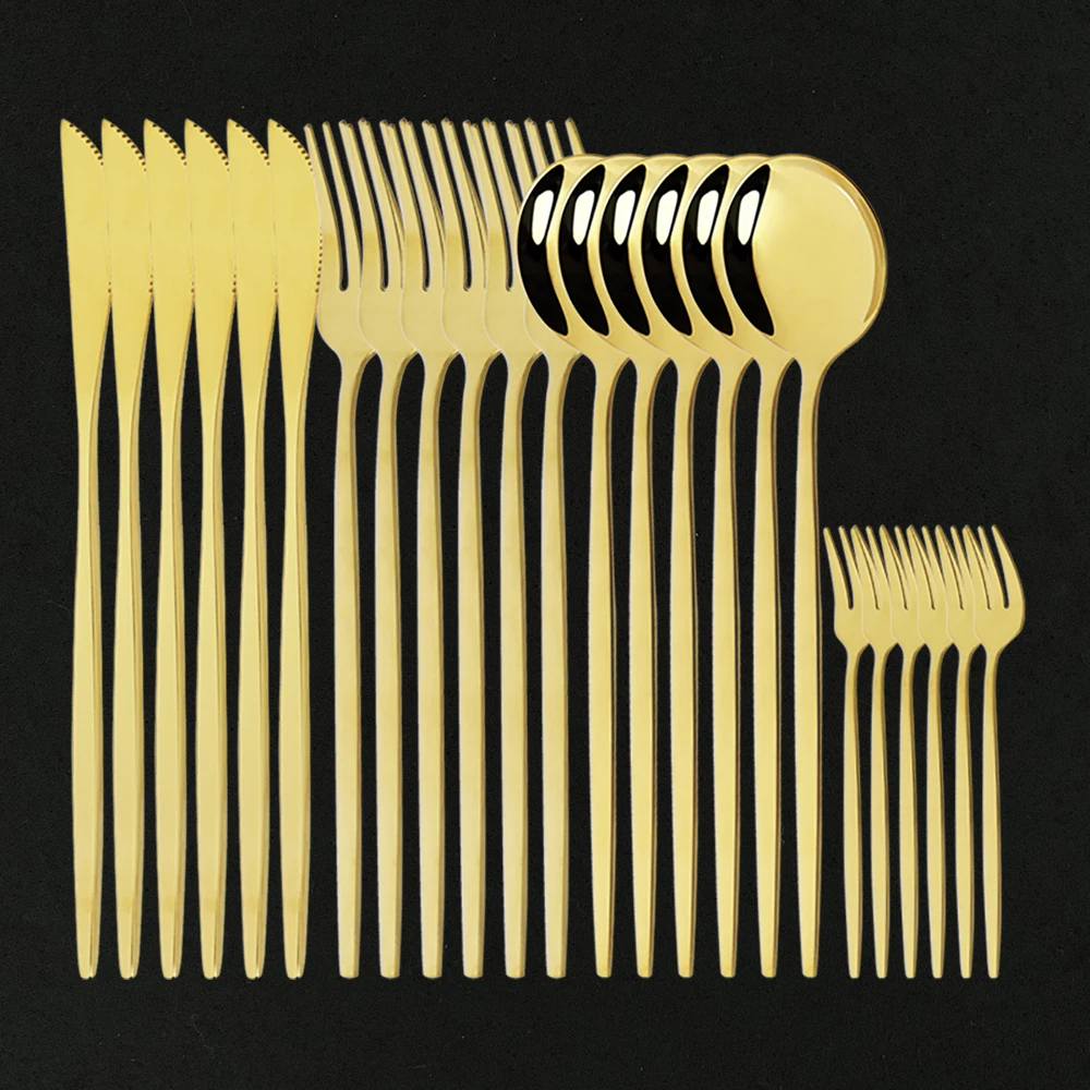 

24Pcs Gold Cutlery Set Kitchen Silverware Tableware Set Stainless Steel Dinnerware Flatware Knife Cake Fork Spoon Dinner Set