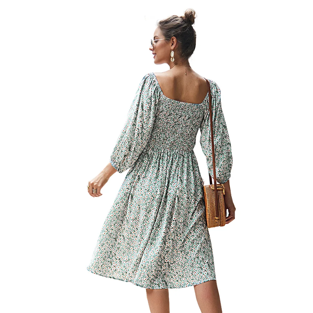 

2020 New Summer Beach Bohemian Dress Elegant Female Holiday Party Dress Women Floral Print Dress Vestidos