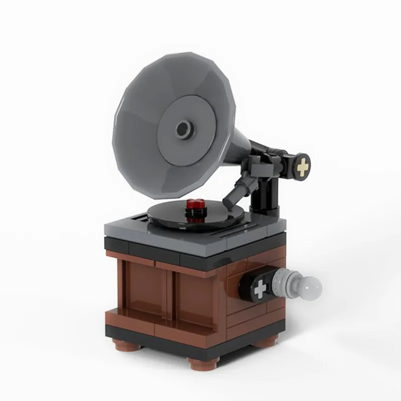 

Nostalgic Items Collection Mini Vintage Record Player Model Building Music Player Phonograph Model Bricks Toys for Children Gift