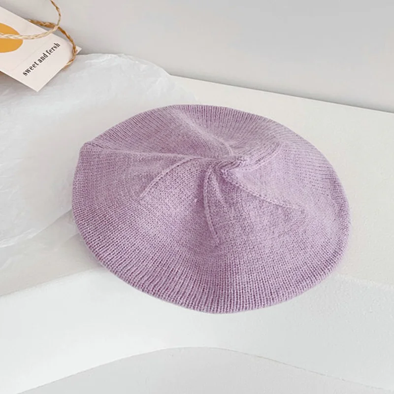 Модный детский вязаный берет шапка однотонные детские теплые шапки