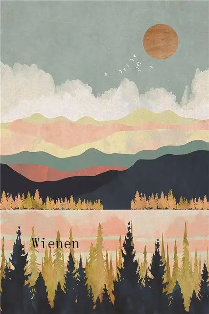 

Modern Abstract Landscape Canvas Painting Home Wall Decor Nordic Mountain Sunrise Posters Prints Picture for Living Room Decor