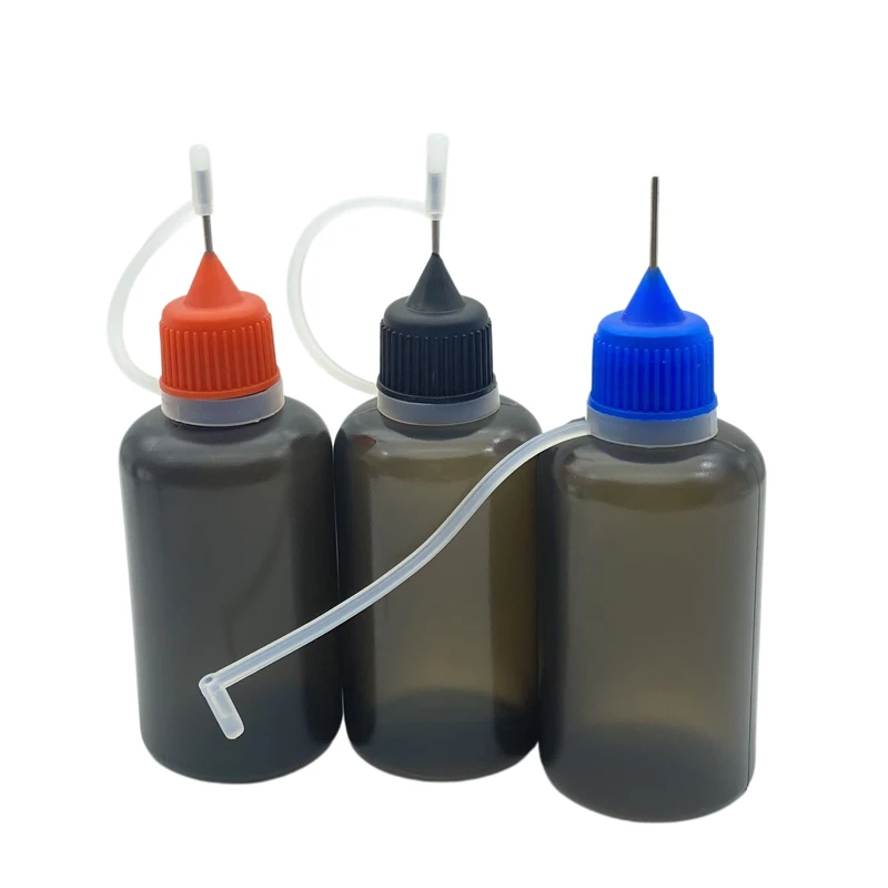 150pcs Empty 30ml Black PE Plastic Dropper Bottles With Metal Needle Cap For Liquid Squeeze Vial
