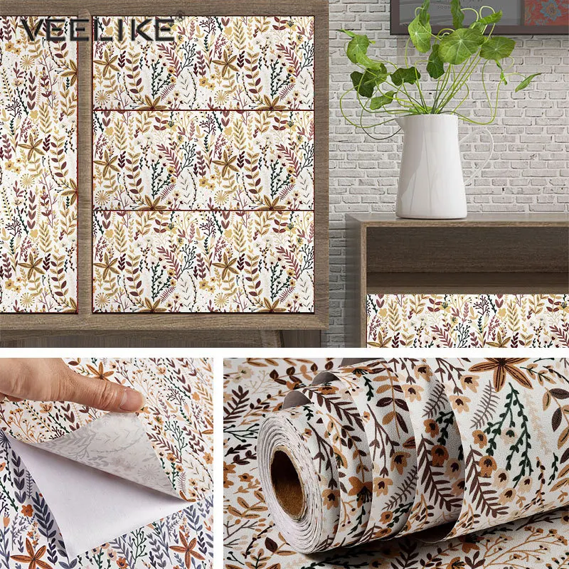 

Vinyl Waterproof Wallpaper Peel and Stick Floral Pattern Furniture Stickers European Pastoral Style Decor Contact Paper In Rolls