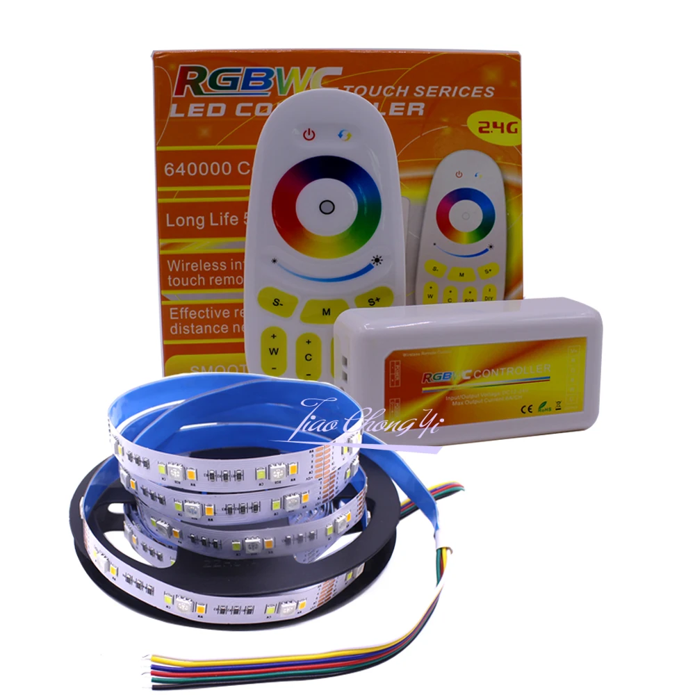 5 м RGBCCT 90led/M светодиодная лента 5050 RGB+ 2835 белый/теплый белый+ 2,4G RF RGBWC контроллер+ 12 В 6A мощность