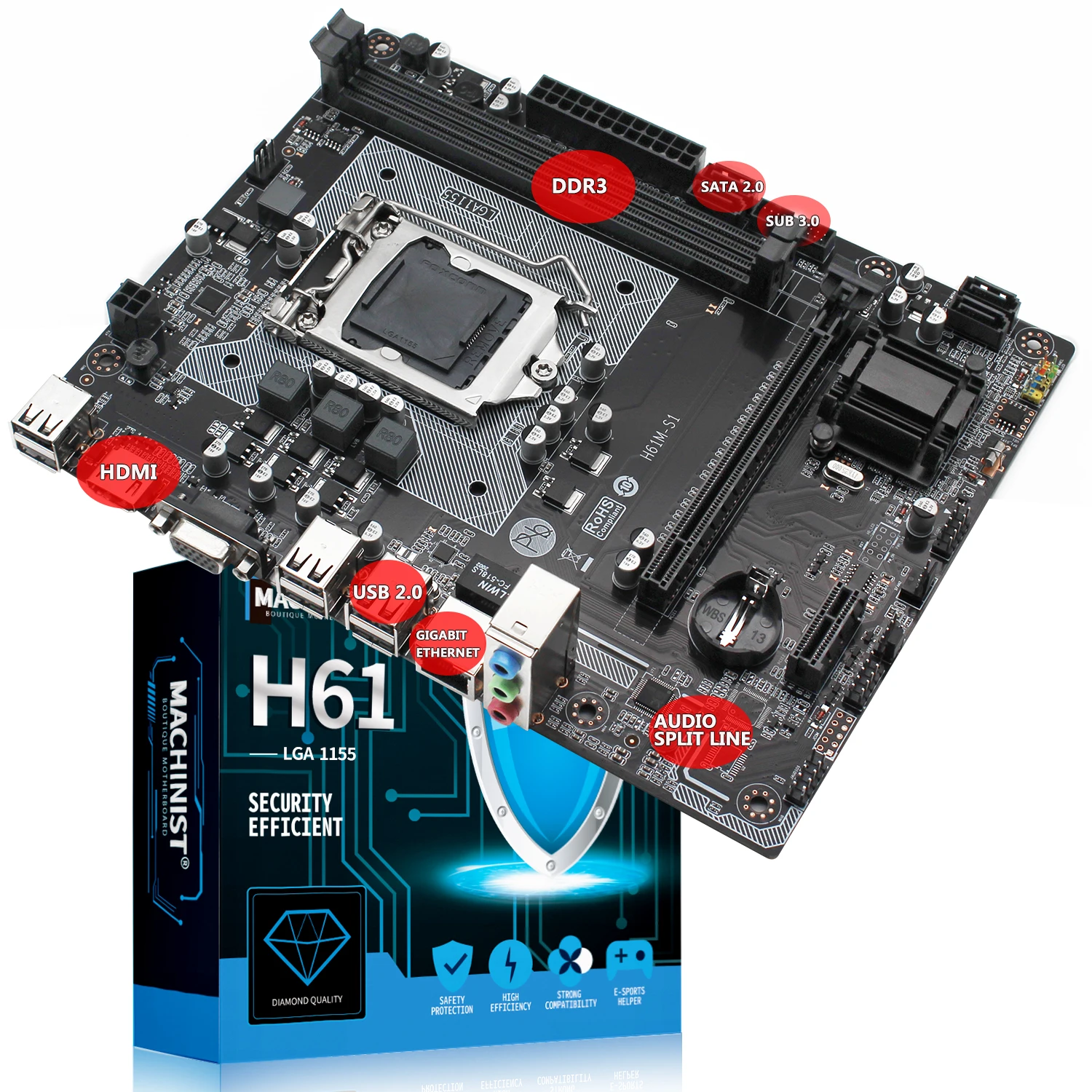 machinist h61 motherboard combo kit set intel pentium g2130 processor lga1155 2pcs4gb 8gb 1666mhz ddr3 memory ram h61m s1 free global shipping