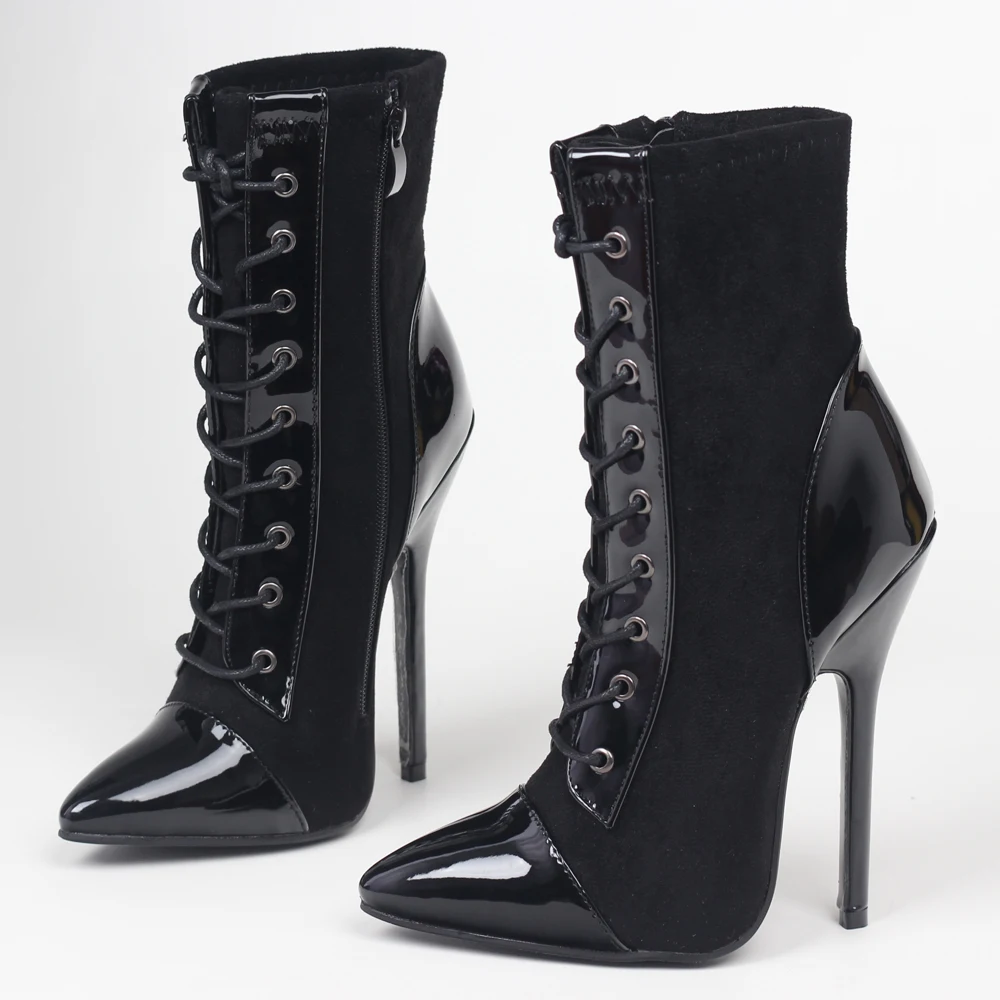 IN STOCK Ankle Boots 14CM High Heel Pointed toe Cross-tied Women Sexy BDSM Shoes Big Size 36-46