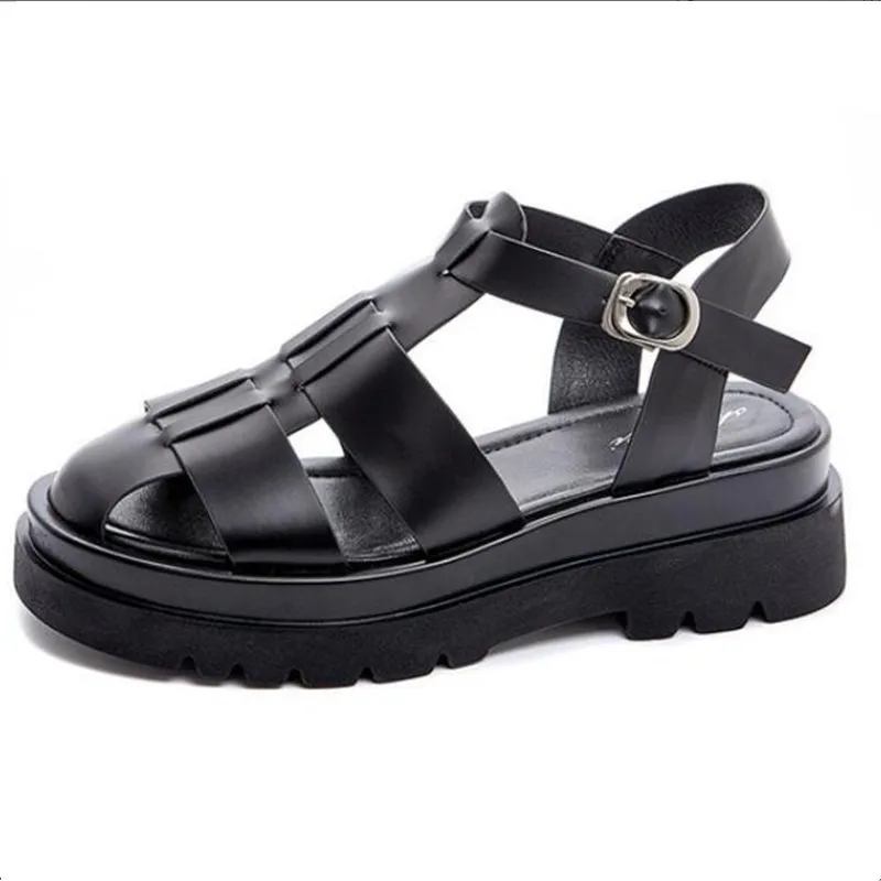 

Sandals Somen 2021 Summer New Woven Retro Thick-soled European Station Wild College Style Buckle Wedges Roman Shoes