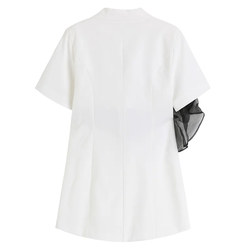 

IEQJ Women Short-sleeved Temperament Stitching Bow Tie Irregular Suit Dress New Loose Fit Fashion Tide Spring Autumn 2021 3F1578