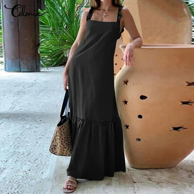 Celmia 2022 летнее платье-макси для женщин на тонких бретельках сексуальный