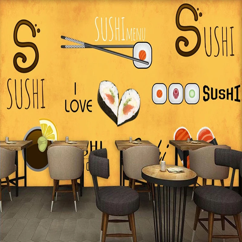 

Custom Any Size Mural Wallpaper 3D Hand Painted Japanese Food Sushi Restaurant Background Wall Decor Self-Adhesive Wall Stickers