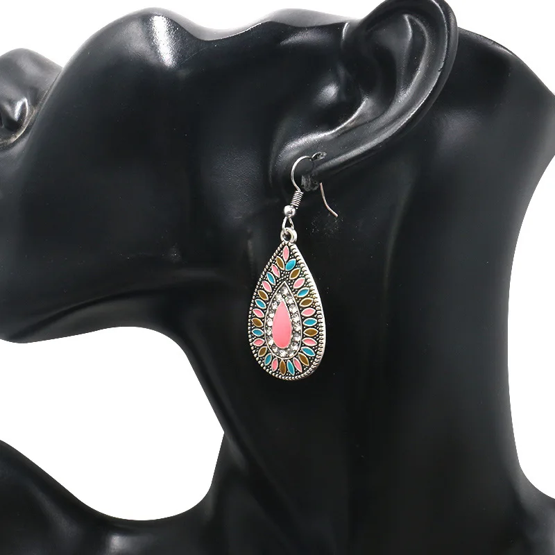 

Retro Fashion India Creative Alloy Enamel Earrings Women's Long Water-Drop Eardrops Wholesale Gift