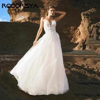 roddrsya beach wedding dress v neck a line lace appliques boho bridal gowns floor length wedding party