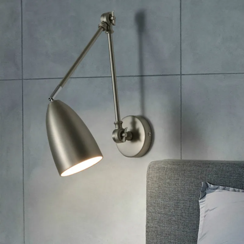 

Simple with Rocker Arm Wall Lamp Bedroom Bedside Lamp Nordic Foldable Long Arm Study Reading Lamp Industrial Wind Wall Pole Lamp