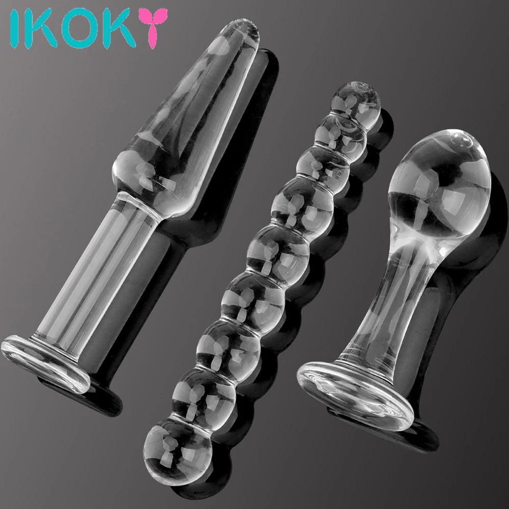 IKOKY 3Pcs Crystal Anal Dildo Beads Pyrex Glass Butt Plugs Ball Fake Penis Female Masturbate Sex Toys for Adult Women Men Gay |