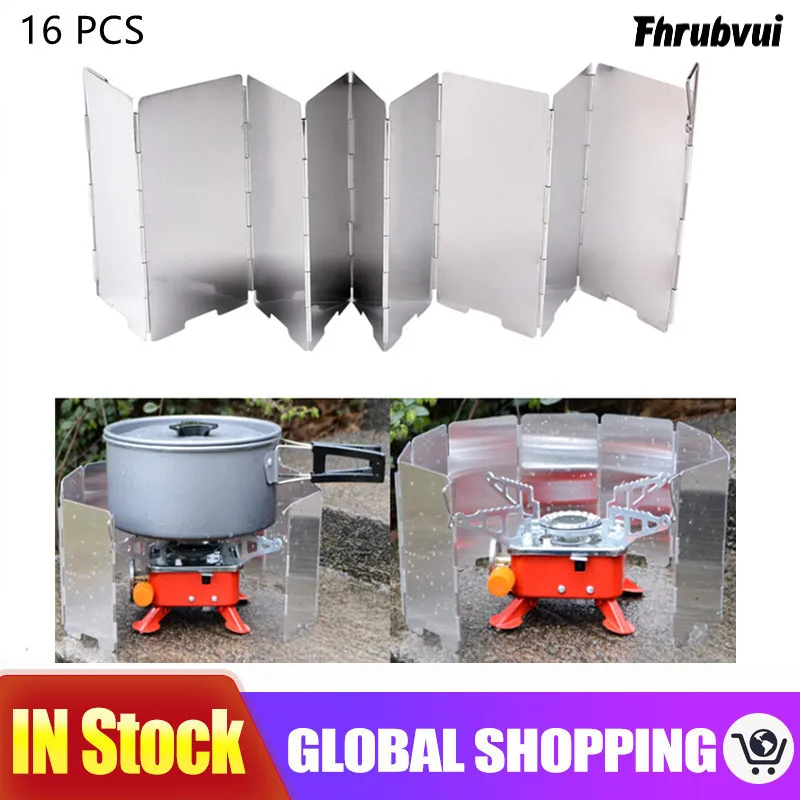 

Ultralight Outdoor Camping Stoves 16 Plates Foldable Cooker Gas Stove Wind Shield Screens Aluminum Windshield
